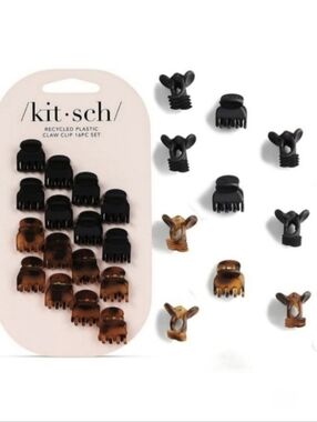 🆓️ W/ $55 Purchase! Kitsch Tortoise + Black Mini Claw Clip 16pc Set ~ NWT